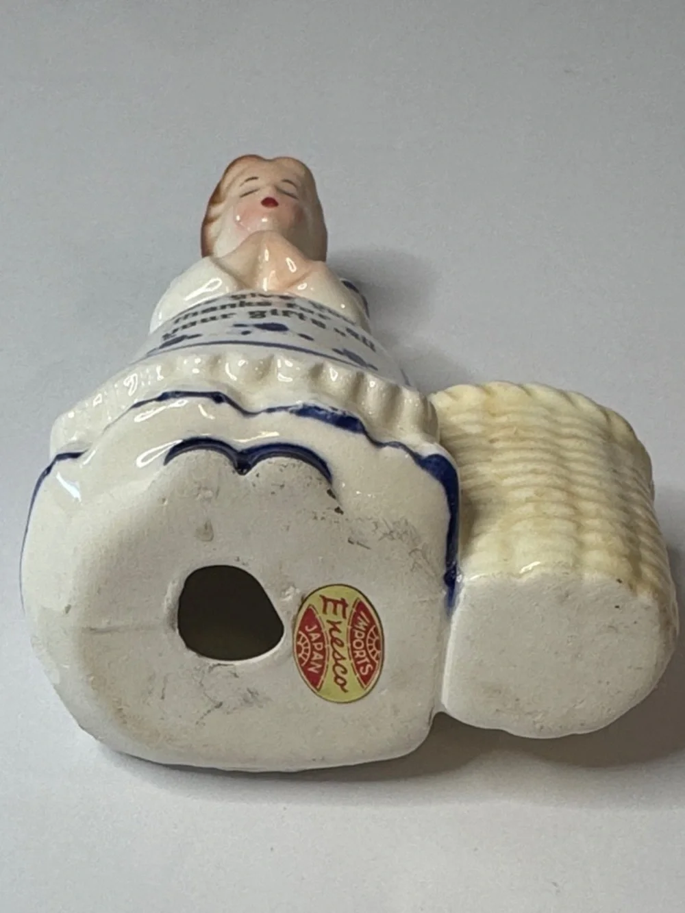 Enesco White & Blue Prayer Lady Toothpick Holder